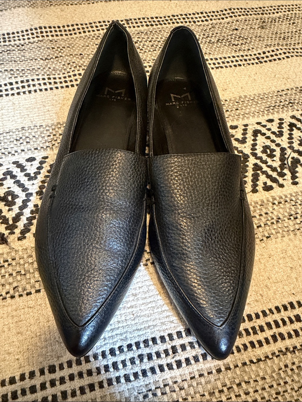 Marc Fisher Black Pointed Leather Loafers